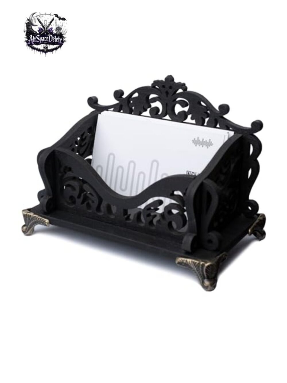 Wooden Business Card Holder Gothic Desk Accessory Office Organizer